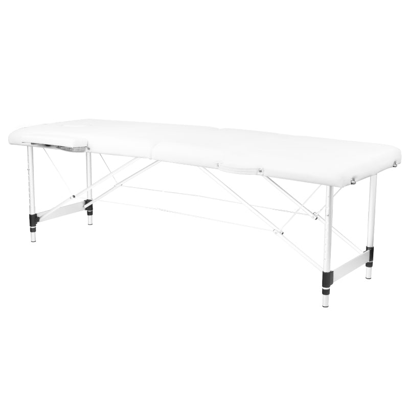 Adjustable 2-Section Aluminum Folding Massage Table with Eco-Leather Comfort - White