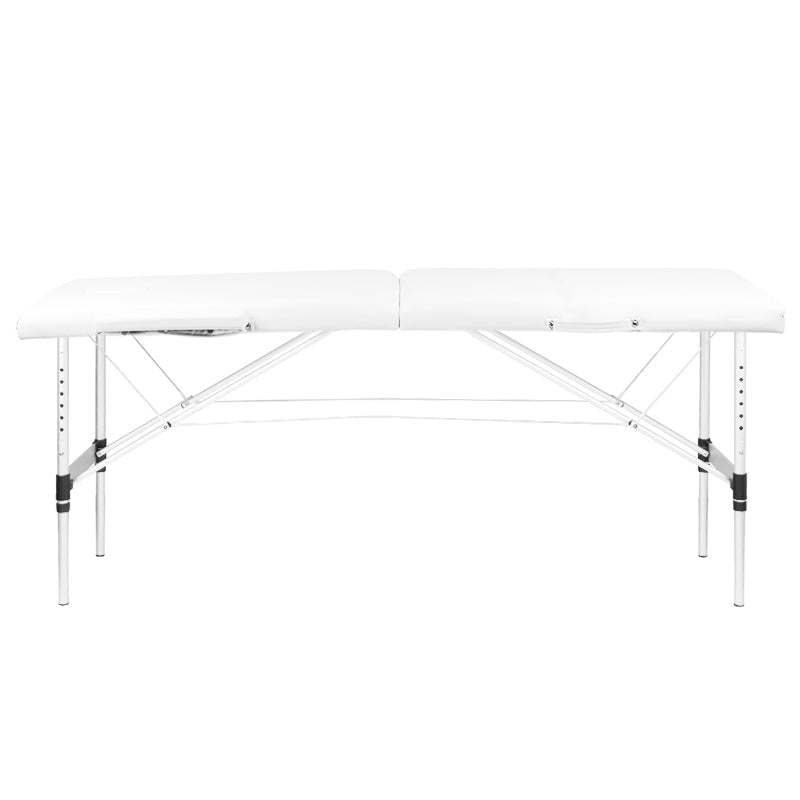 Adjustable 2-Section Aluminum Folding Massage Table with Eco-Leather Comfort - White