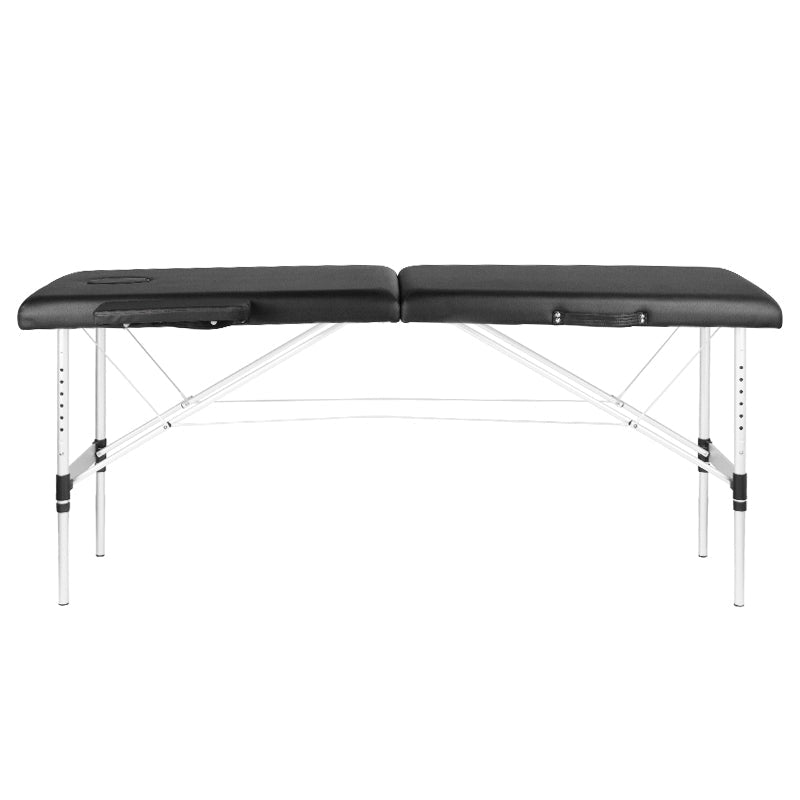 Folding massage table, aluminum, comfort, 2 black segments