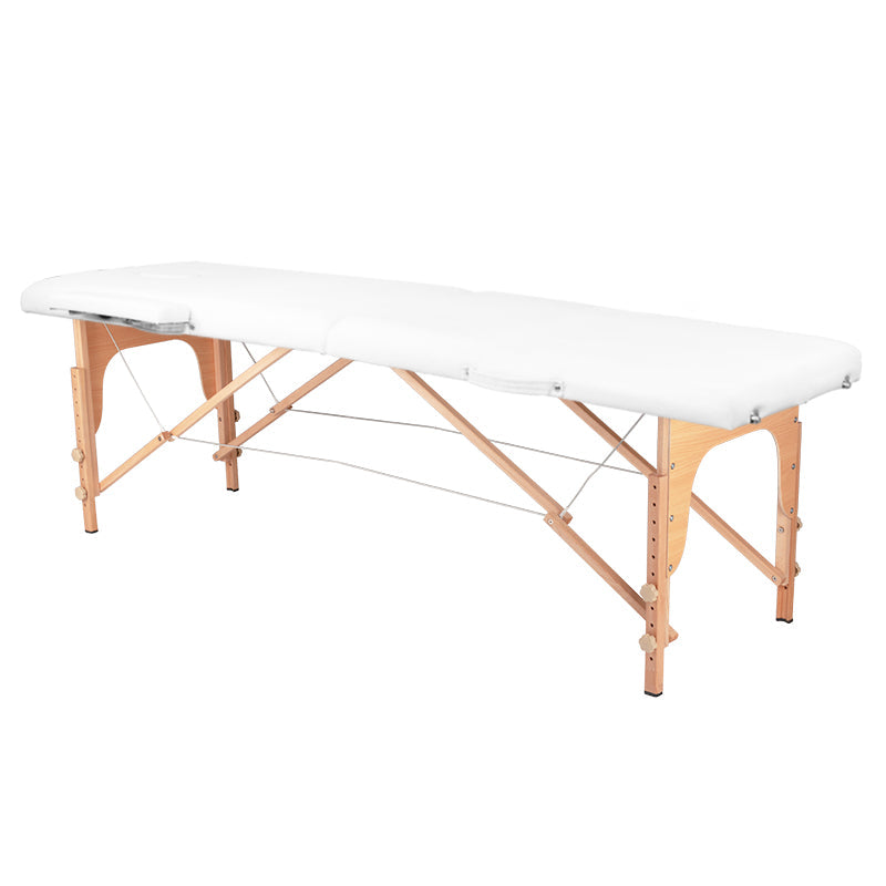 Adjustable 2-Section Folding Massage Table with Wood Comfort and Eco-Leather - White