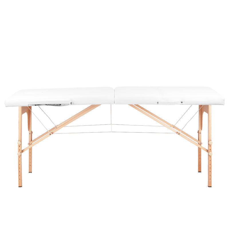 Adjustable 2-Section Folding Massage Table with Wood Comfort and Eco-Leather - White