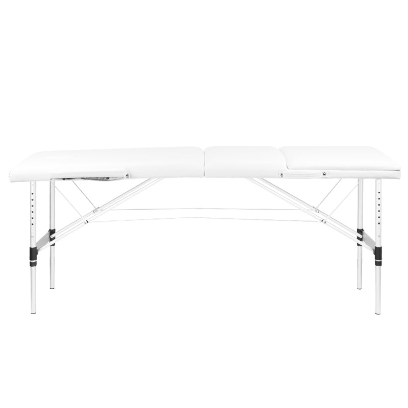 Adjustable 3-Section Aluminum Comfort Massage Table with Eco-Leather - White