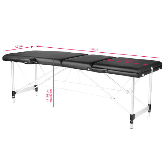 Adjustable 3-Section Black Comfort Massage Table with Aluminum Frame