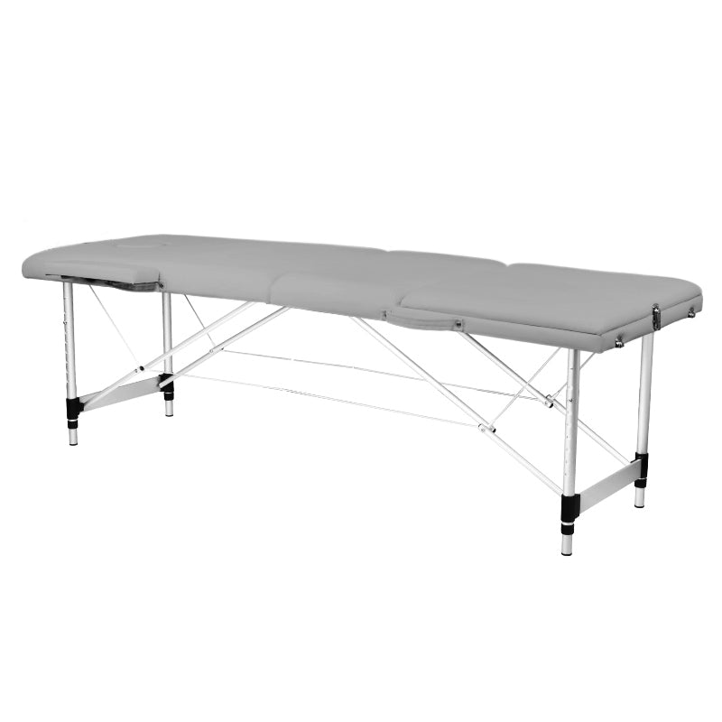 Adjustable 3-Section Aluminum Comfort Folding Massage Table with Eco-Leather - Grey