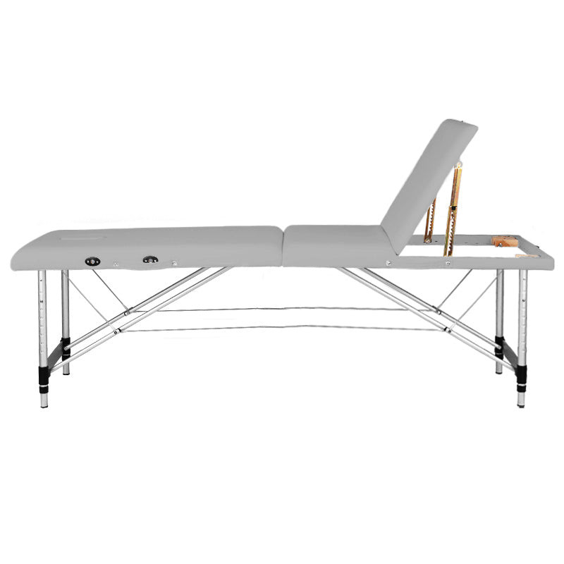 Adjustable 3-Section Aluminum Comfort Folding Massage Table with Eco-Leather - Grey