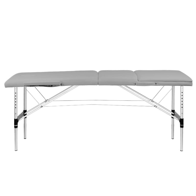 Adjustable 3-Section Aluminum Comfort Folding Massage Table with Eco-Leather - Grey