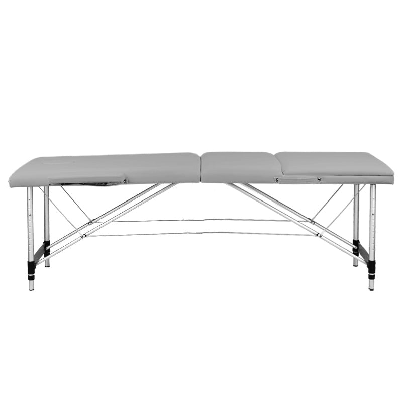 Adjustable 3-Section Aluminum Comfort Folding Massage Table with Eco-Leather - Grey