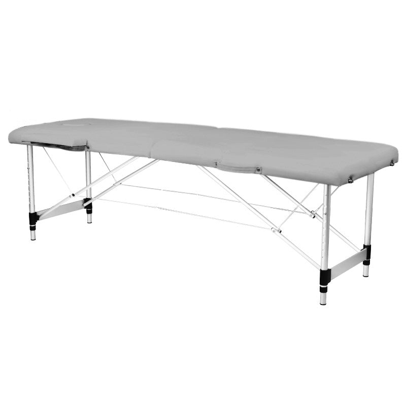 Folding massage table, aluminum, 2-section, gray, comfort