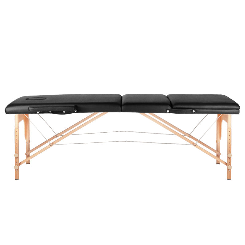 Adjustable 3-Section Black Comfort Massage Table with Wood Frame