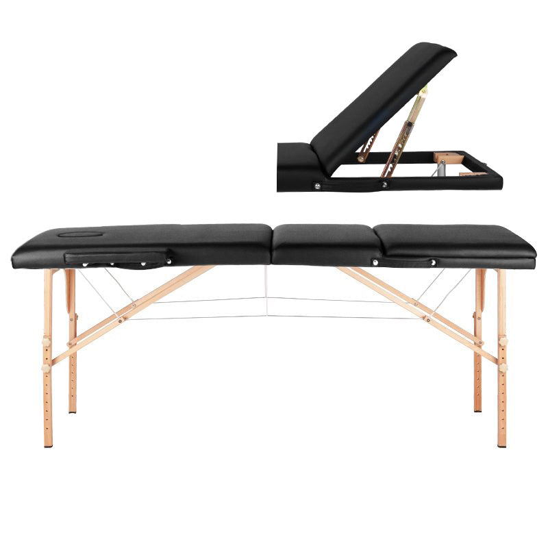 Adjustable 3-Section Black Comfort Massage Table with Wood Frame