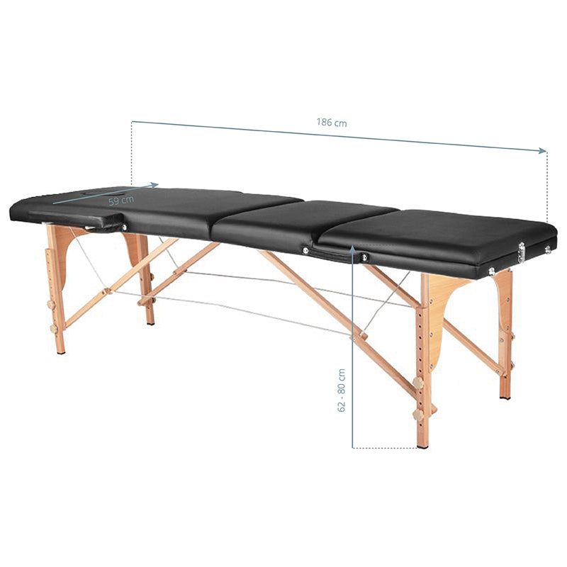 Adjustable 3-Section Black Comfort Massage Table with Wood Frame