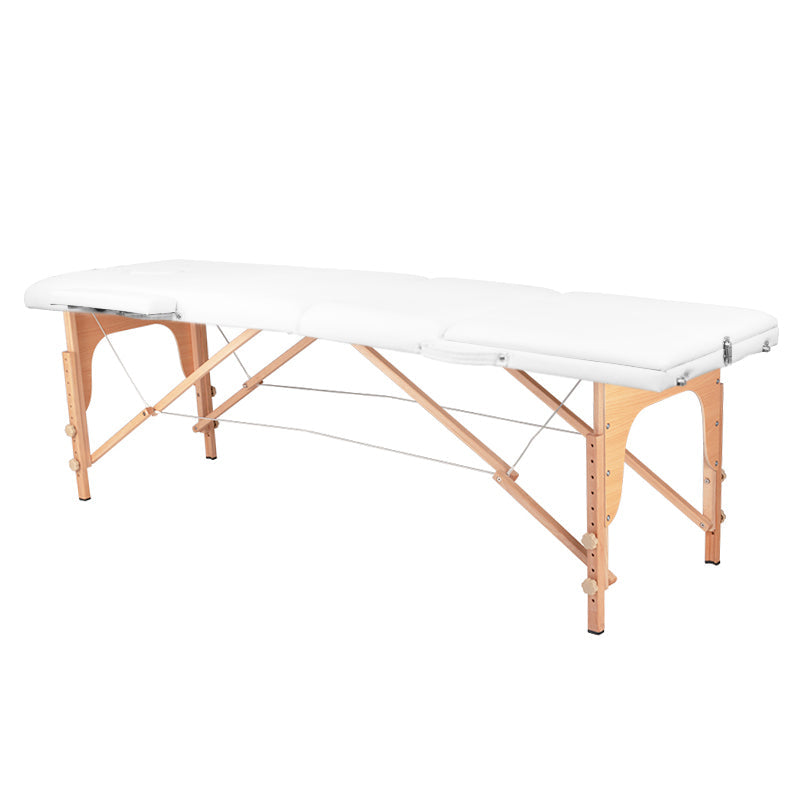 Adjustable 3-Section Folding Massage Table with Wood Comfort and Eco-Leather - White