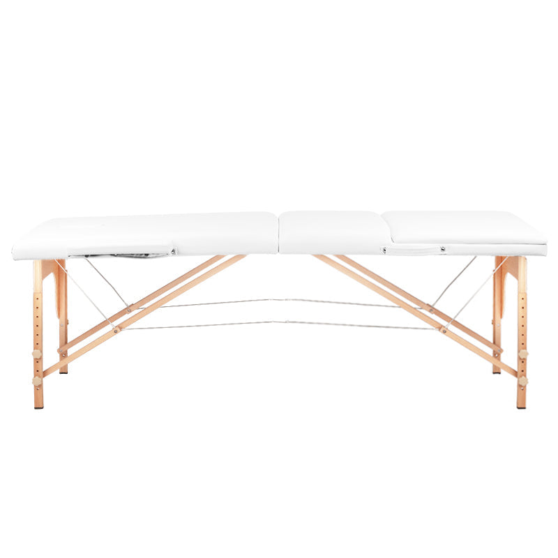 Adjustable 3-Section Folding Massage Table with Wood Comfort and Eco-Leather - White