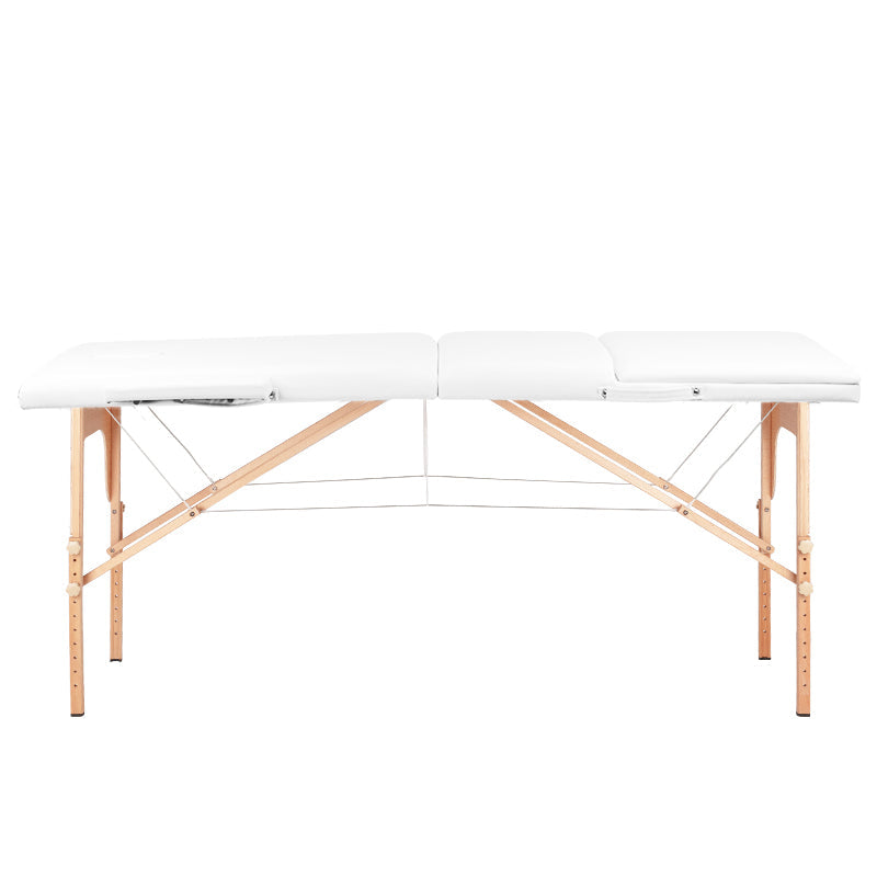 Adjustable 3-Section Folding Massage Table with Wood Comfort and Eco-Leather - White