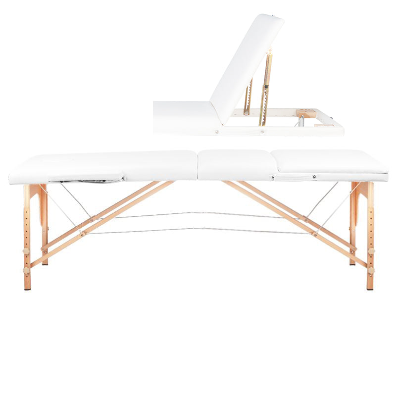 Adjustable 3-Section Folding Massage Table with Wood Comfort and Eco-Leather - White