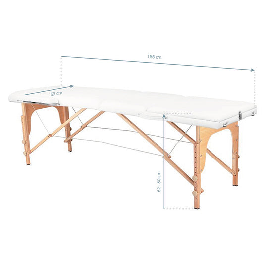 Adjustable 3-Section Folding Massage Table with Wood Comfort and Eco-Leather - White