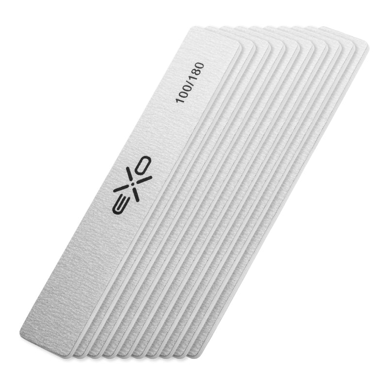 Exo Wide Straight Nail File 100/180 Grit - 10 Pcs Professional Pack