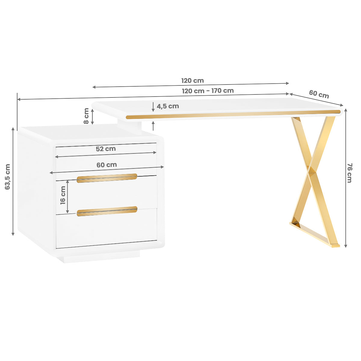 ActiveShop Cosmetic Desk Manicure 3309G Gold & White